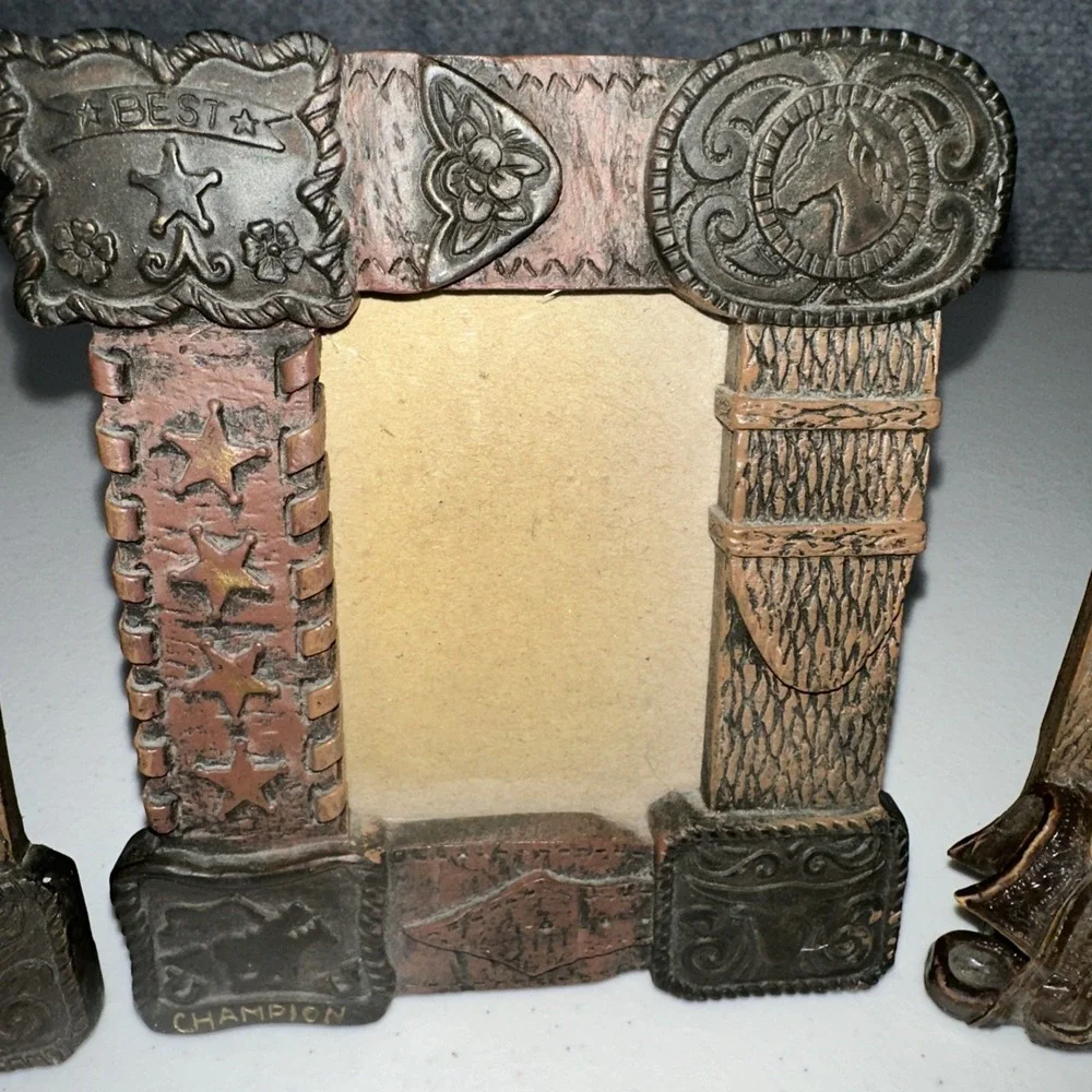 Russ Cowboy Belt Buckle Western Theme 3-D Picture Photo Frame 2.5